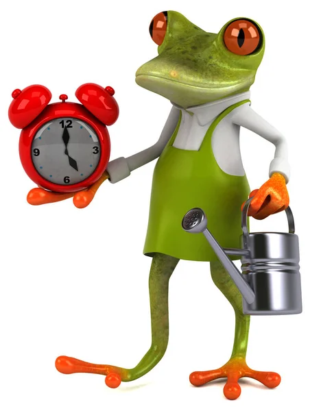Fun Frog Gardener Clock Illustration — Stock Photo, Image