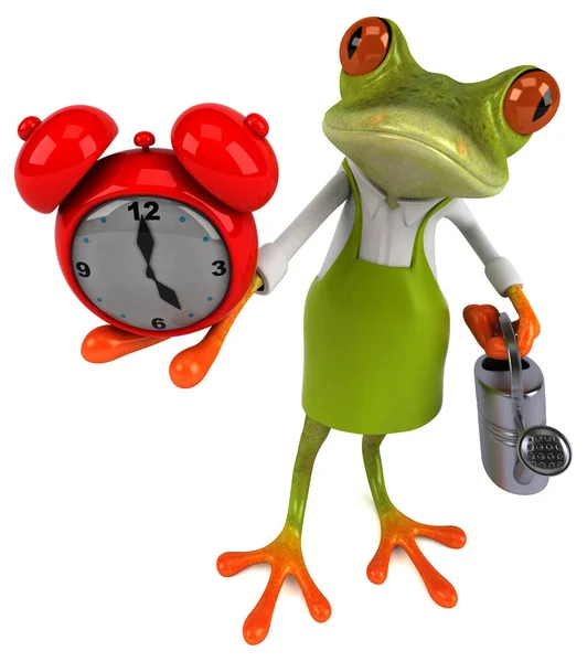 Amusant Jardinier Grenouille Avec Horloge Illustration — Photo