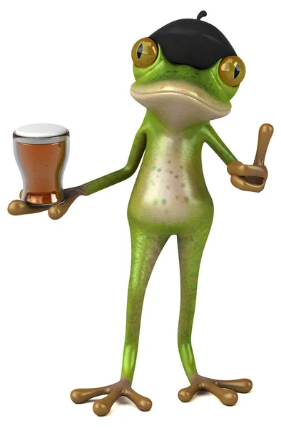 Lustiger Frosch Mit Bier Illustration — Stockfoto