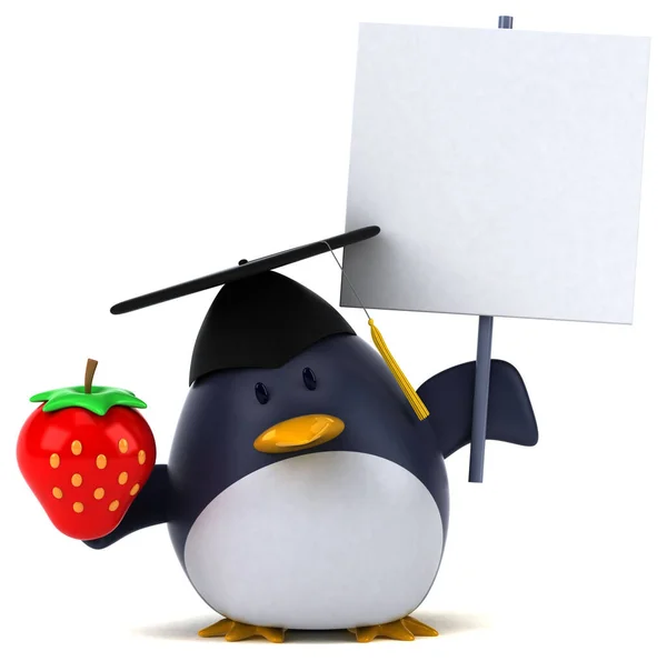 Pingüino Divertido Con Fresa Ilustración —  Fotos de Stock