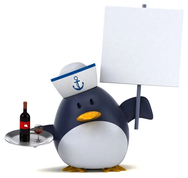 Leuke Pinguïn Met Wijn Illustratie — Stockfoto