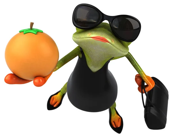 Lustiger Frosch Mit Orange Illustration — Stockfoto