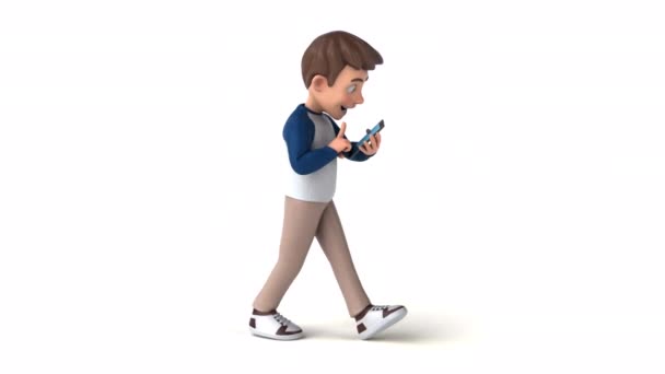 携帯電話で楽しい3Dアニメキャラクターの男の子 — ストック動画