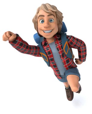 Erkek yalnız seyahat eden sırt çantalı - 3D Görüntü