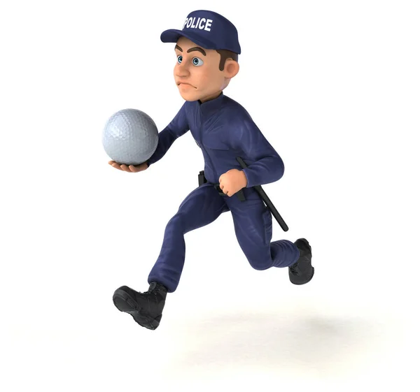 Divertida Ilustración Oficial Policía Dibujos Animados Con Pelota — Foto de Stock