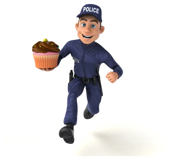 Diversión Ilustración Oficial Policía Dibujos Animados Con Cupcake — Foto de Stock