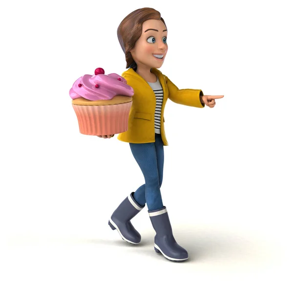 Leuke Illustratie Van Een Cartoon Tiener Meisje Met Cupcake — Stockfoto
