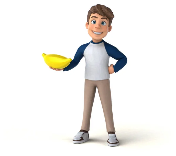 Мультиплікаційний Персонаж Веселий Підліток Бананом — стокове фото