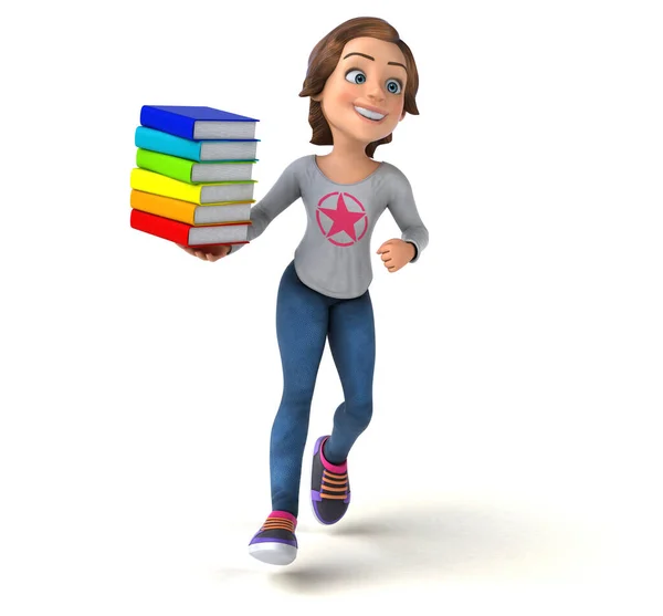 Весела Ілюстрація Мультяшної Дівчини Підлітка Книгами — стокове фото