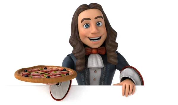 Illustration Eines Cartoon Mannes Historischen Barockkostüm Mit Pizza — Stockfoto