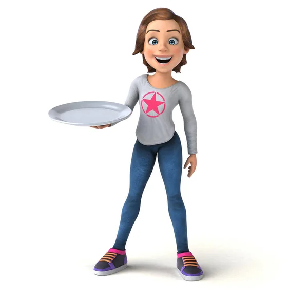 Fun Illustration Cartoon Teenage Girl Plate — Stock Photo, Image