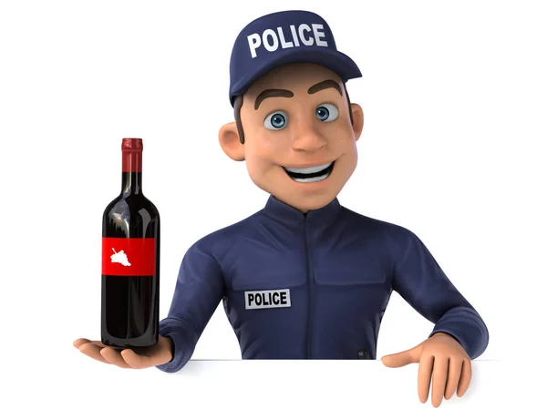 Rolig Illustration Tecknad Polis Med Vin — Stockfoto