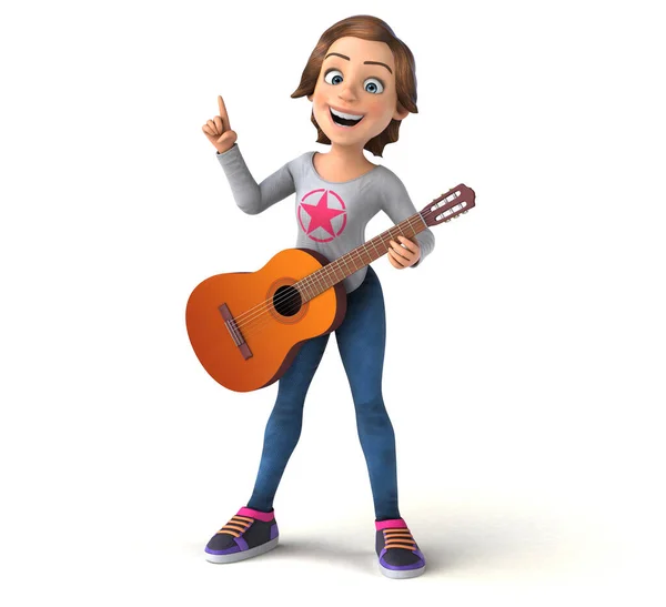 Diversión Dibujos Animados Chica Adolescente Con Guitarra — Foto de Stock