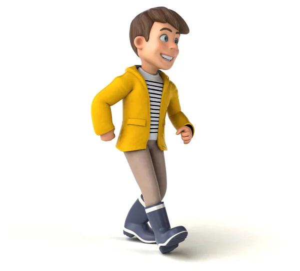 Fun Cartoon Kid Rain Gear Walking — Stock Photo, Image