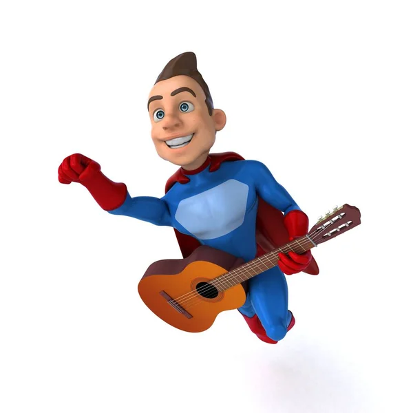 Divertida Ilustración Divertido Superhéroe Con Guitarra — Foto de Stock