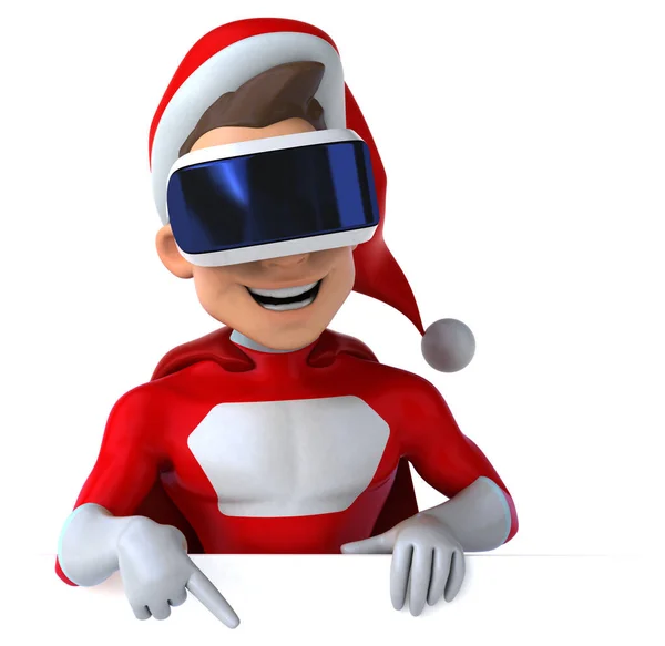 Vrヘルメットで超サンタクロースのキャラクターの楽しい3Dイラスト — ストック写真