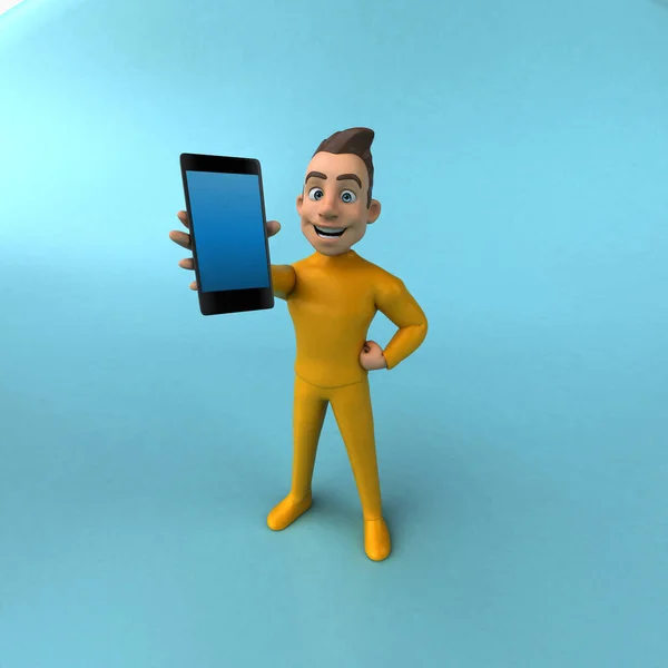 Διασκέδαση Καρτούν Κίτρινο Χαρακτήρα Smartphone — Φωτογραφία Αρχείου