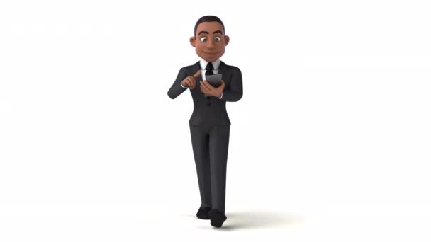 Divertimento Animazione Personaggio Dei Cartoni Animati Uomo Affari Con Telefono — Video Stock