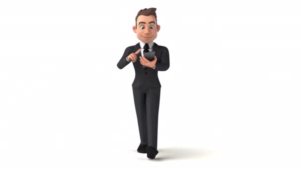 Fun Animation Cartoon Character Businessman Phone — Stock Video