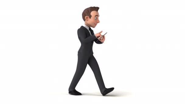 Eğlenceli Boyutlu Animasyon Çizgi Film Karakteri Adamı Elinde Telefonla — Stok video