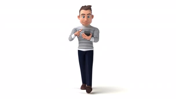 Fun Animation Cartoon Character Man Phone — Stock Video