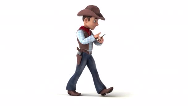 Szórakoztató Animáció Rajzfilm Karakter Cowboy Egy Telefon — Stock videók
