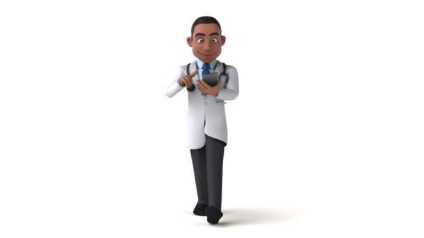 Diversão Animação Personagem Desenho Animado Médico Com Telefone — Vídeo de Stock