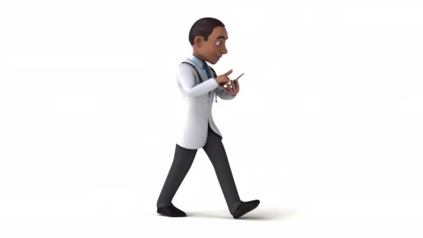 Eğlenceli Boyutlu Animasyon Çizgi Film Karakteri Doktorunun Telefonu Var — Stok video