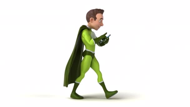 Divertido Animação Personagem Desenho Animado Super Herocom Telefone — Vídeo de Stock