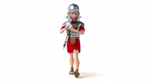 Fun Animation Cartoon Character Roman Soldier Phone — Stock Video