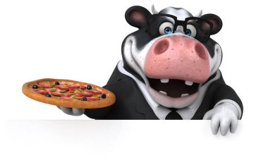 Pizza ile eğlenceli inek - 3D Görüntü