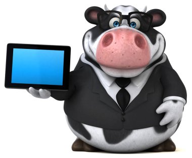 Tabletli eğlenceli inek - 3D Görüntü