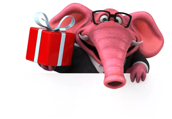 Elefante Rosa Con Regalo Illustrazione — Foto Stock