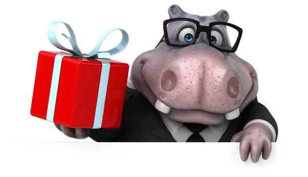 Fun Hippo Gift Illustration — Stock Photo, Image