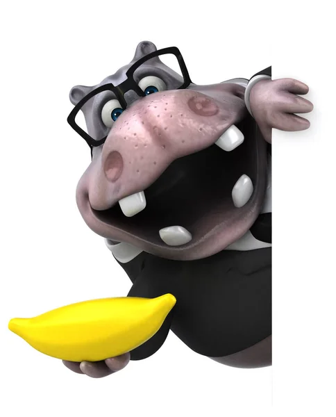 Rolig Flodhäst Med Banan Illustration — Stockfoto