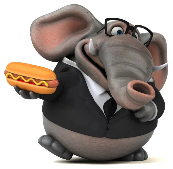 Leuke Olifant Met Hotdog Illustratie — Stockfoto
