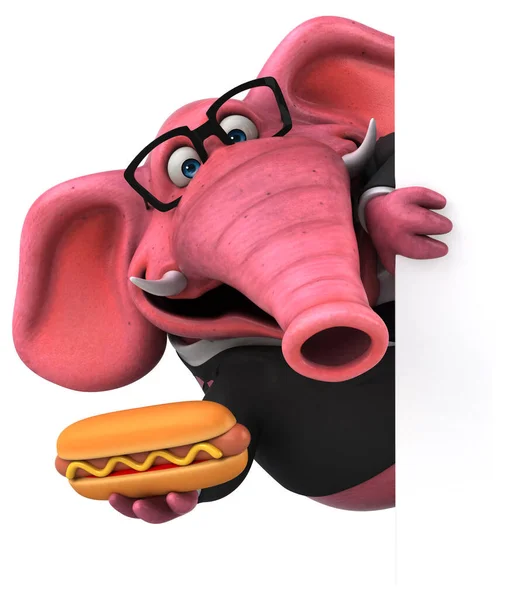 ピンクの象とホットドッグ 3Dイラスト — ストック写真