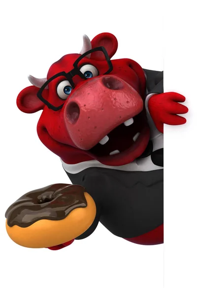 Touro Vermelho Com Donut Ilustração — Fotografia de Stock