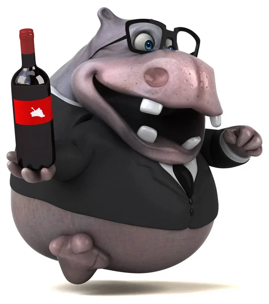 Hipopótamo Divertido Com Vinho Ilustração — Fotografia de Stock