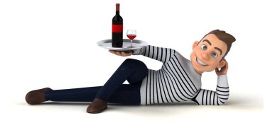 Şarabı olan 3 boyutlu eğlenceli çizgi film karakteri. 