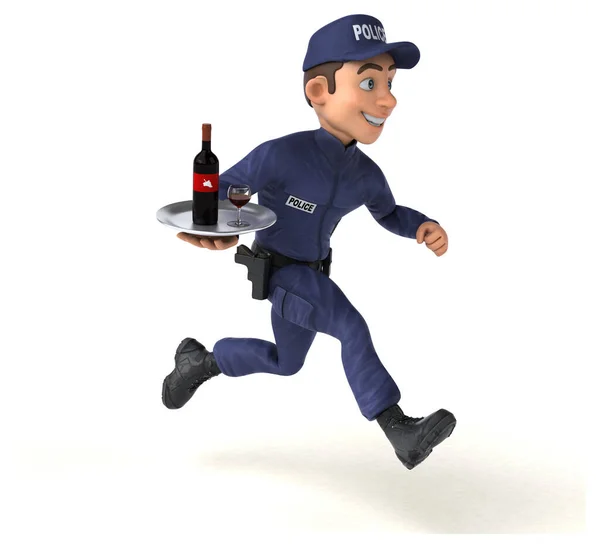 Diversión Ilustración Oficial Policía Dibujos Animados Con Vino —  Fotos de Stock