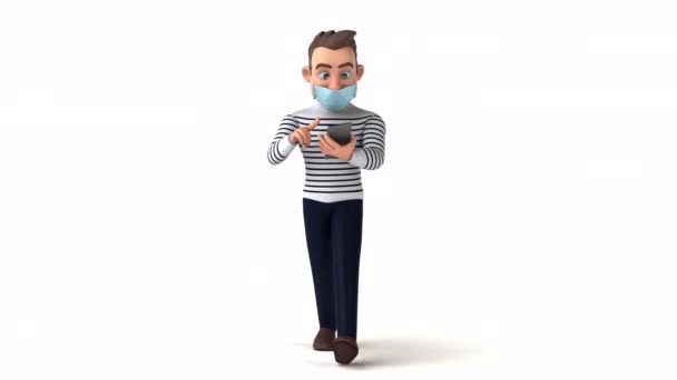 Divertido Personaje Dibujos Animados Hombre Con Teléfono — Vídeo de stock