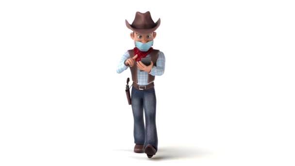 Szórakoztató Rajzfilm Karakter Cowboy Egy Telefon — Stock videók