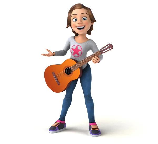 Leuke Cartoon Tiener Meisje Met Gitaar — Stockfoto