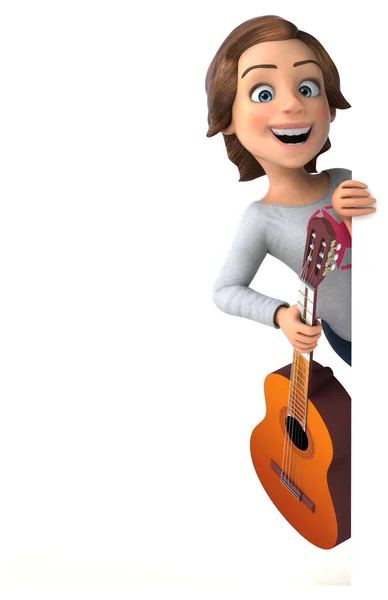 Fun Cartoon Teenage Girl Guitar — Stock Photo, Image