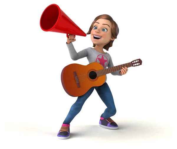 Fun Cartoon Teenage Girl Guitar — Stock Photo, Image