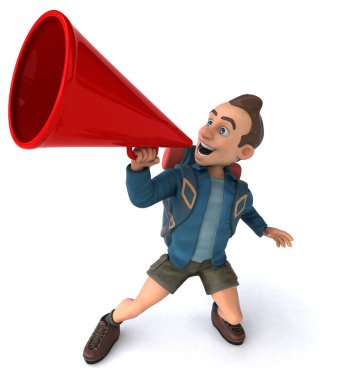 3 boyutlu sırt çantalı bir çizgi film karakterinin eğlenceli bir çizimi 