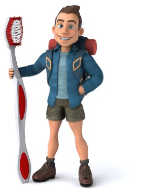 Diş fırçalı bir 3D karikatür sırt çantasının eğlenceli bir çizimi