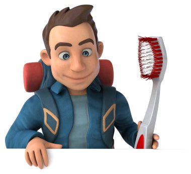 Diş fırçalı bir 3D karikatür sırt çantasının eğlenceli bir çizimi