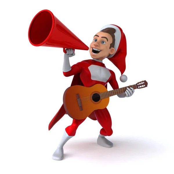 Gitarlı Eğlenceli Bir Süper Noel Baba Nın Boyutlu Çizimi — Stok fotoğraf